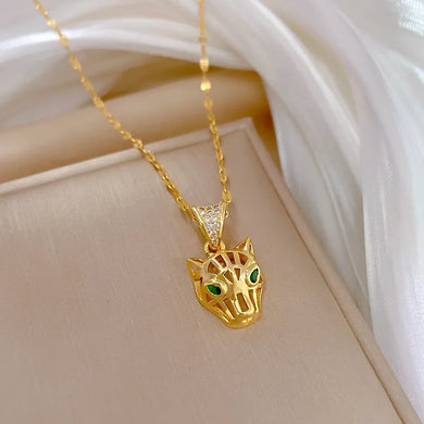 Stainless Steel Leopard Head Pendant Necklace For Women Clavicle Chain Jewelry