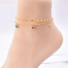 Load image into Gallery viewer, New 2 Layer Natural Shells Butterflies Charm Chain Anklets

