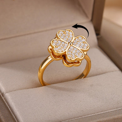 Heart Four Leaf Clover Anti Stress Stainless Steel Rings For Women
