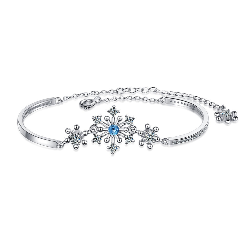 S925 Stamp Silver Crystal Snowflake Charms Bracelets