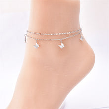 Load image into Gallery viewer, 2 Layer Frosted Butterflies Elegant Foot Charm Chain Anklet
