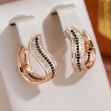 Luxury Geometric Black White Zircon Women Earrings Jewelry