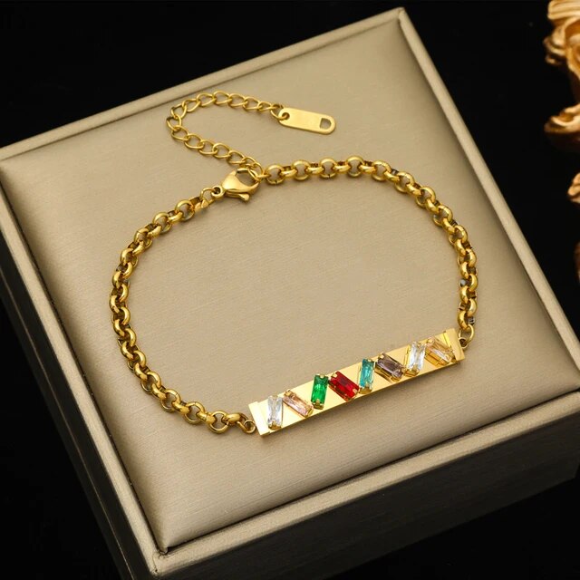 Lock Butterfly Colored Zirconia Bracelet For Women Bangles Wrist Jewelry