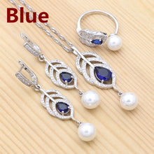 Lade das Bild in den Galerie-Viewer, 925 Silver Jewelry Sets Natural Cubic Zirconia Pearl For Women Set color blue
