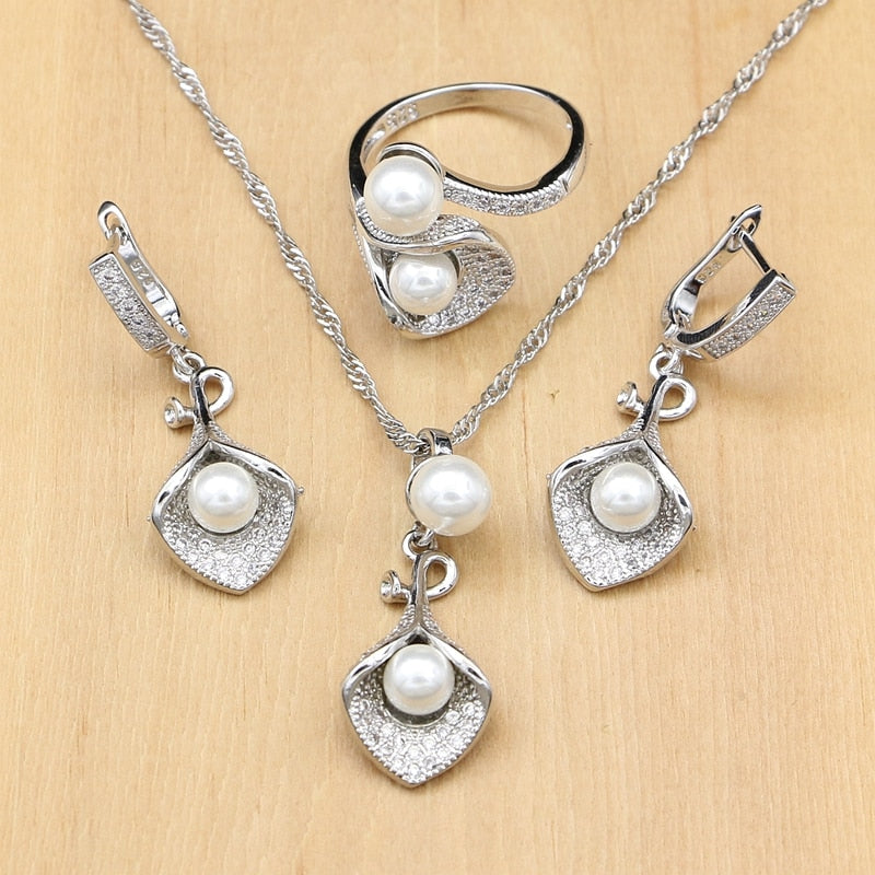 925 Silver towline Bridal Jewelry Sets Pearl Zircon for Women