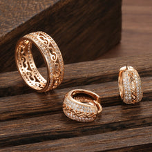 Lade das Bild in den Galerie-Viewer, Fashion 585 Rose Gold Color Jewelry Set Hollow Pattern Double Row Sparking Natural
