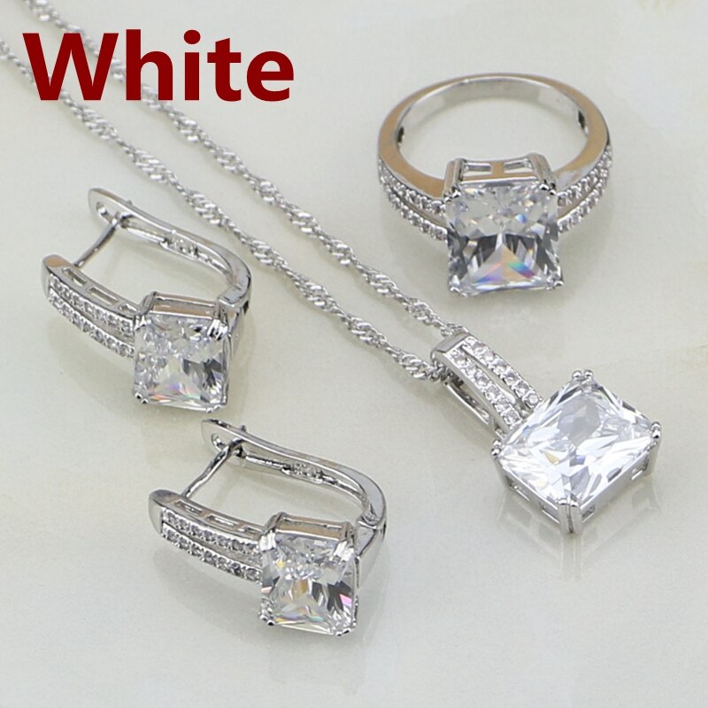 wedding Rhinestone White CZ Jewelry 925 Silver Bridal Sets for Women Wedding