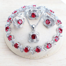 Load image into Gallery viewer, Elegant flower  Sterling Silver Wedding Bridal  Jewelry sets red
