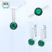 Cargar imagen en el visor de la galería, 925 Silver Jewelry Set Natural Round Emerald for Woman
