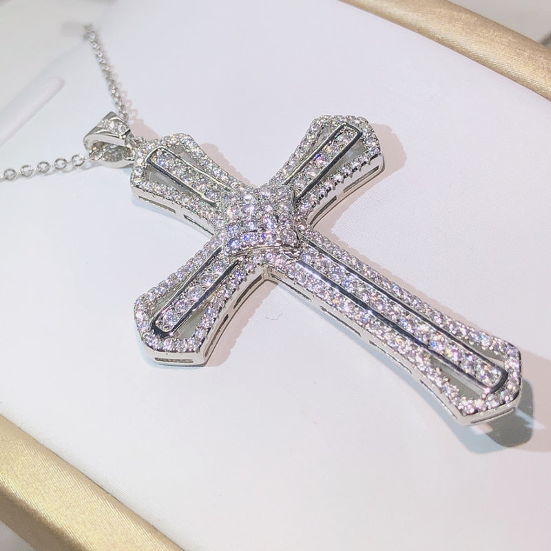 Classic 925 Silver Twinkling Zircon Cross Necklace For Women Jewelry