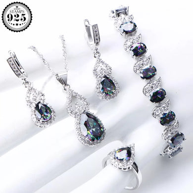 Natural Rainbow Stones Wedding Jewelry Sets For Women