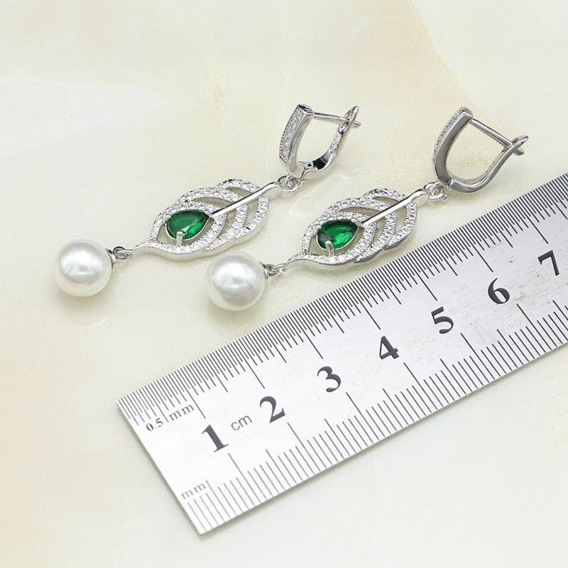 925 Silver Jewelry Sets Natural Cubic Zirconia Pearl For Women Set earring green