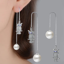 Load image into Gallery viewer, Solid 925 Sterling Silver Jewelry Cute Owl Elegant Zircon Pearl Drop Earrings For Woman
