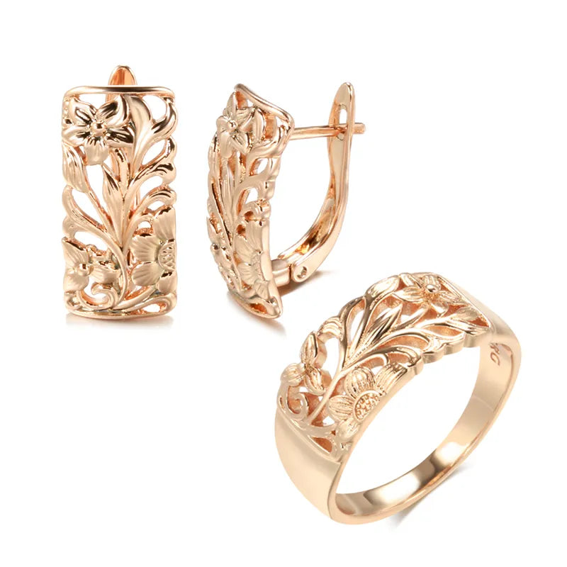 Rose Gold Women Earrings Ring Sets
