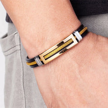 Lade das Bild in den Galerie-Viewer, Black Rubber Belt Wristband Cuff Bangle Male Hand Jewelry

