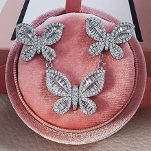 Carica l&#39;immagine nel visualizzatore di Gallery, Trendy butterfly Crystal silver color bride Jewelry Set For Women
