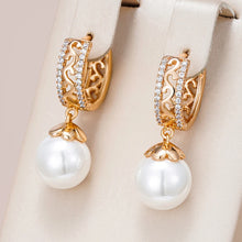Load image into Gallery viewer, queen Pearl Drop Unique Hollow Pattern Earrings for Women Jewelry
