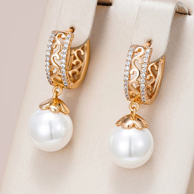 queen Pearl Drop Unique Hollow Pattern Earrings for Women Jewelry