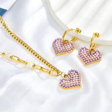 Carica l&#39;immagine nel visualizzatore di Gallery, Stainless Steel Heart Love Purple Mixed White Pearls Pendant woman jewelry sets
