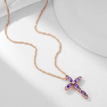 Ladda upp bild till gallerivisning, Full Geometric Purple Zircon Cross Pendant Gold Necklace for Women Jewelry
