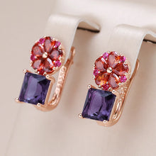 Cargar imagen en el visor de la galería, Square Purple Natural Zircon Drop Earrings For Women Flower Jewelry
