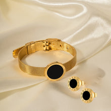 Load image into Gallery viewer, Stainless Steel Belt Roman Numeral Bracelet &amp; Earring Set jewelry

