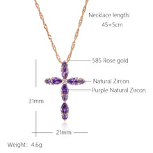 Carica l&#39;immagine nel visualizzatore di Gallery, Full Geometric Purple Zircon Cross Pendant Gold Necklace for Women Jewelry
