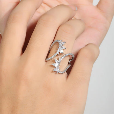 Cute Geometric Zirconia Leaf Open Adjustable Rings for Women Jewelry