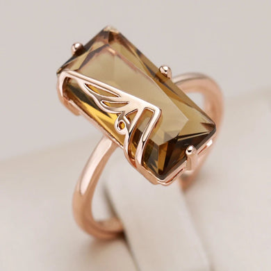 Light Brown Simple Square  Natural Zircon Big Ring for Women Jewelry