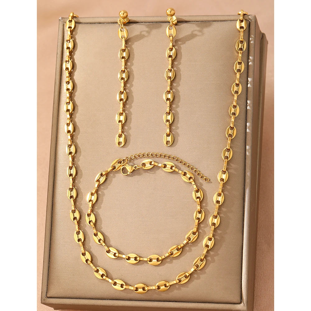 Elegant Vintage Coffee Bean Pig Nose Women Jewelry sets Daily Wear