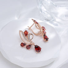 Cargar imagen en el visor de la galería, Red Flower Natural Zircon Long Dangle Earrings For Women Fine Jewelry
