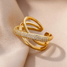 Lade das Bild in den Galerie-Viewer, Women Chain Hollow Out Crystal Zircon Finger Ring Jewelry
