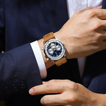 Charger l&#39;image dans la galerie, Luxury Quartz Leather Man Watch Chronograph Luminous Date Wristwatch For Men

