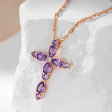 Lade das Bild in den Galerie-Viewer, Full Geometric Purple Zircon Cross Pendant Gold Necklace for Women Jewelry
