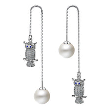 Load image into Gallery viewer, Solid 925 Sterling Silver Jewelry Cute Owl Elegant Zircon Pearl Drop Earrings For Woman
