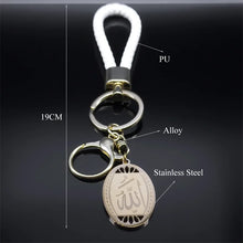 Load image into Gallery viewer, Islamic Arab Allah Stainless Steel Keychain PU Leather Keyring Jewelry
