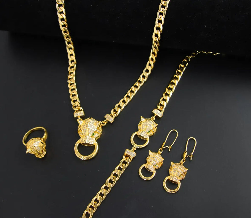 Zirconia Leopard Full Necklace Sets 21k Gold Plated Punk Fashion Jewelry Women