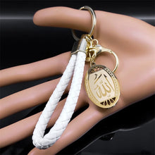Carica l&#39;immagine nel visualizzatore di Gallery, Islamic Arab Allah Stainless Steel Keychain PU Leather Keyring Jewelry
