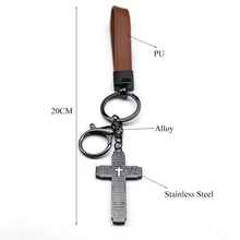 Lade das Bild in den Galerie-Viewer, Cross Stainless Steel Pendant Key Chain Crystal Black PU Leather Keyring Jewelry
