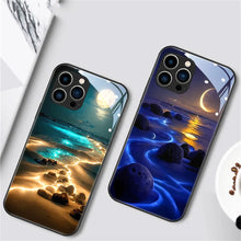 Carica l&#39;immagine nel visualizzatore di Gallery, Pretty Beach Smart LED Light Glow Tempered Glass Phone Case For Samsung Luminous Cover
