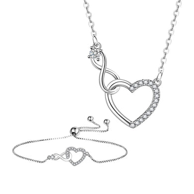 Silver Chain & Bracelets Heart Pendant  Jewelry Sets For Women