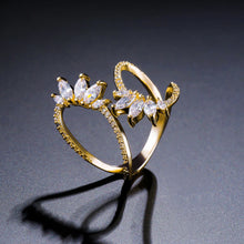 Carica l&#39;immagine nel visualizzatore di Gallery, Cute Geometric Zirconia Leaf Open Adjustable Rings for Women Jewelry
