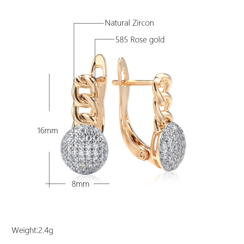 circle Natural Zircon Earrings 585 Rose Gold Color Fashion Women Jewelry