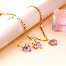 Charger l&#39;image dans la galerie, Stainless Steel Heart Love Purple Mixed White Pearls Pendant woman jewelry sets
