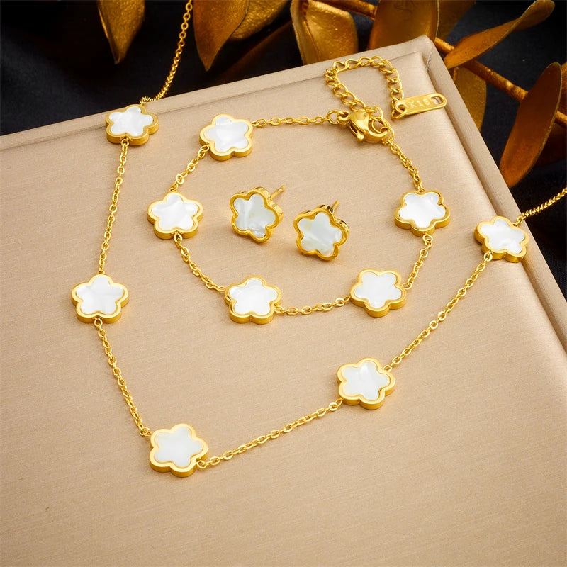 Colorful Five Leaf Flowers Suit Women's New Trend  Jewelry Set