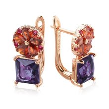 Load image into Gallery viewer, Square Purple Natural Zircon Drop Earrings For Women Flower Jewelry
