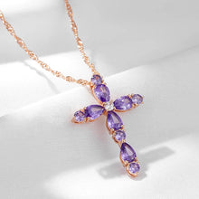 Cargar imagen en el visor de la galería, Full Geometric Purple Zircon Cross Pendant Gold Necklace for Women Jewelry
