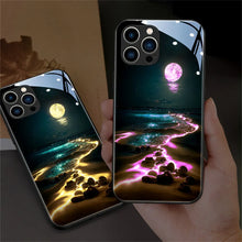 Load image into Gallery viewer, Pretty Beach Smart LED Light Glow Tempered Glass Phone Case For Samsung Luminous Cover
