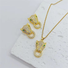 Cargar imagen en el visor de la galería, Chain Copper Pendant Micro-set Leopard Necklace Earring Jewelry Set

