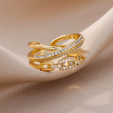 Lade das Bild in den Galerie-Viewer, Women Chain Hollow Out Crystal Zircon Finger Ring Jewelry
